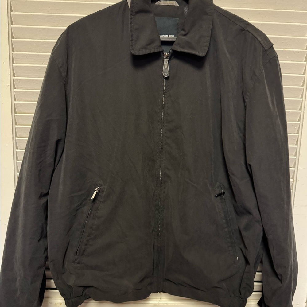 London Fog Black Windbreaker with Collared Neckline